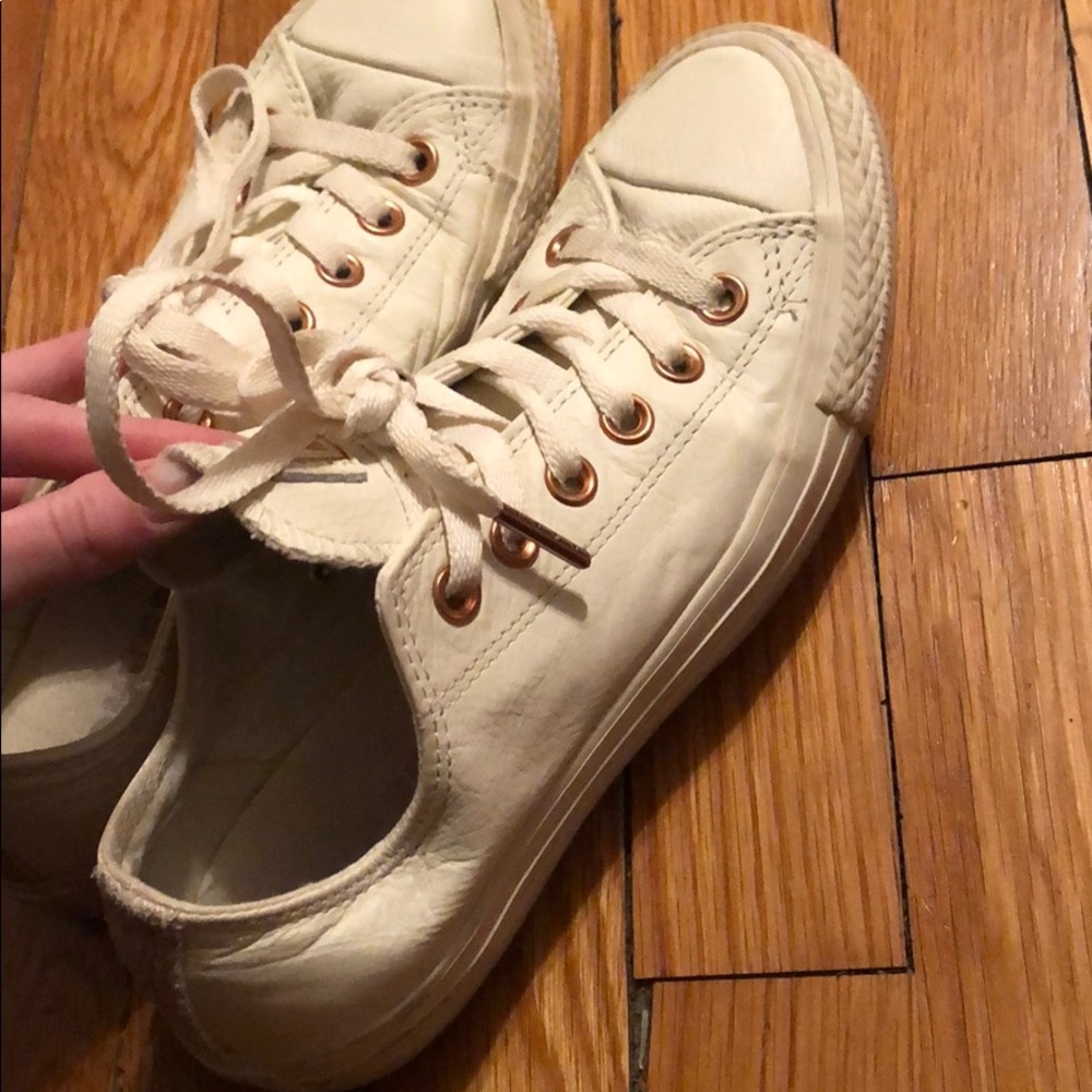 Off white leather and rose gold converse